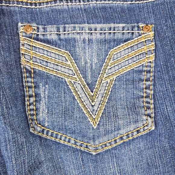 Vigoss Bermuda Jean Short Embroidered Denim Stretch Distressed Blue Frayed L 13 - Picture 7 of 11